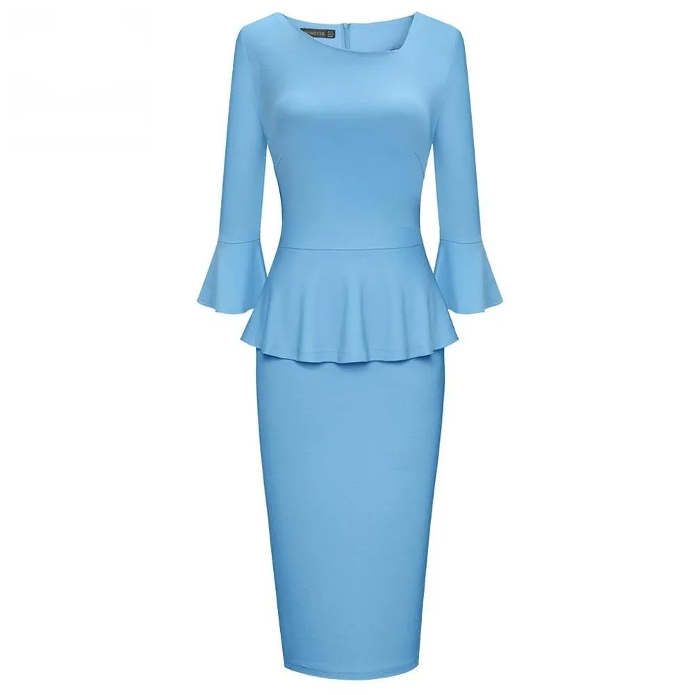 Années 60 Robe Crayon Peplum Manches Longues