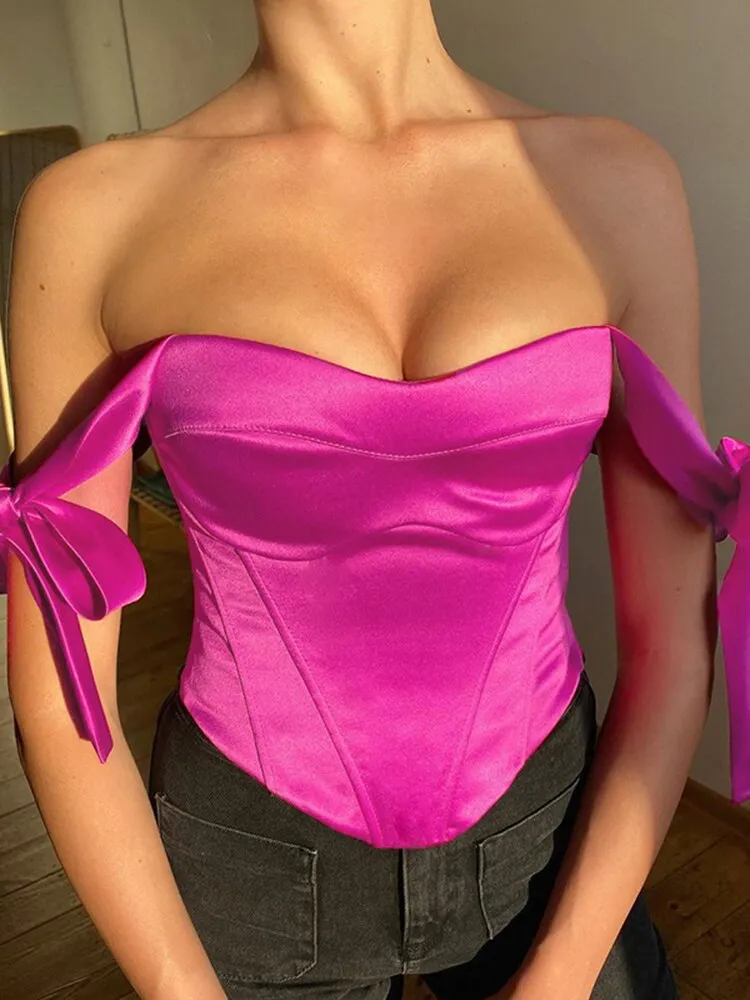 Années 80 Bustier Bretelles Satin Rétro