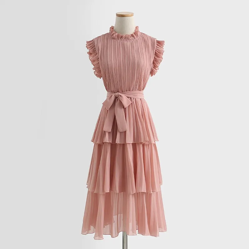 Années 80 Robe Midi Plissée Manches Papillon