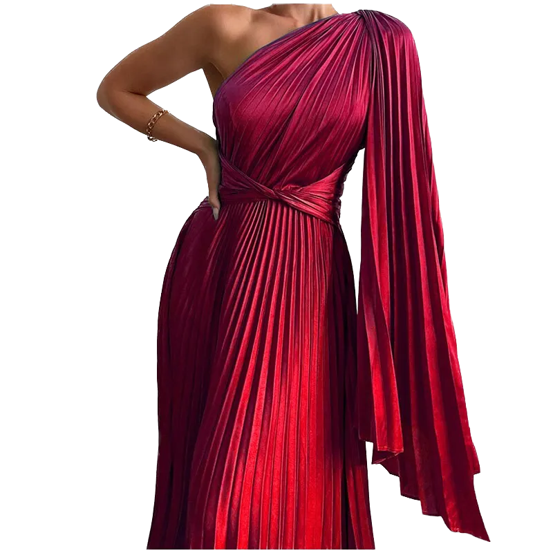 Années 80 Robe Plissée Asymétrique Glamour