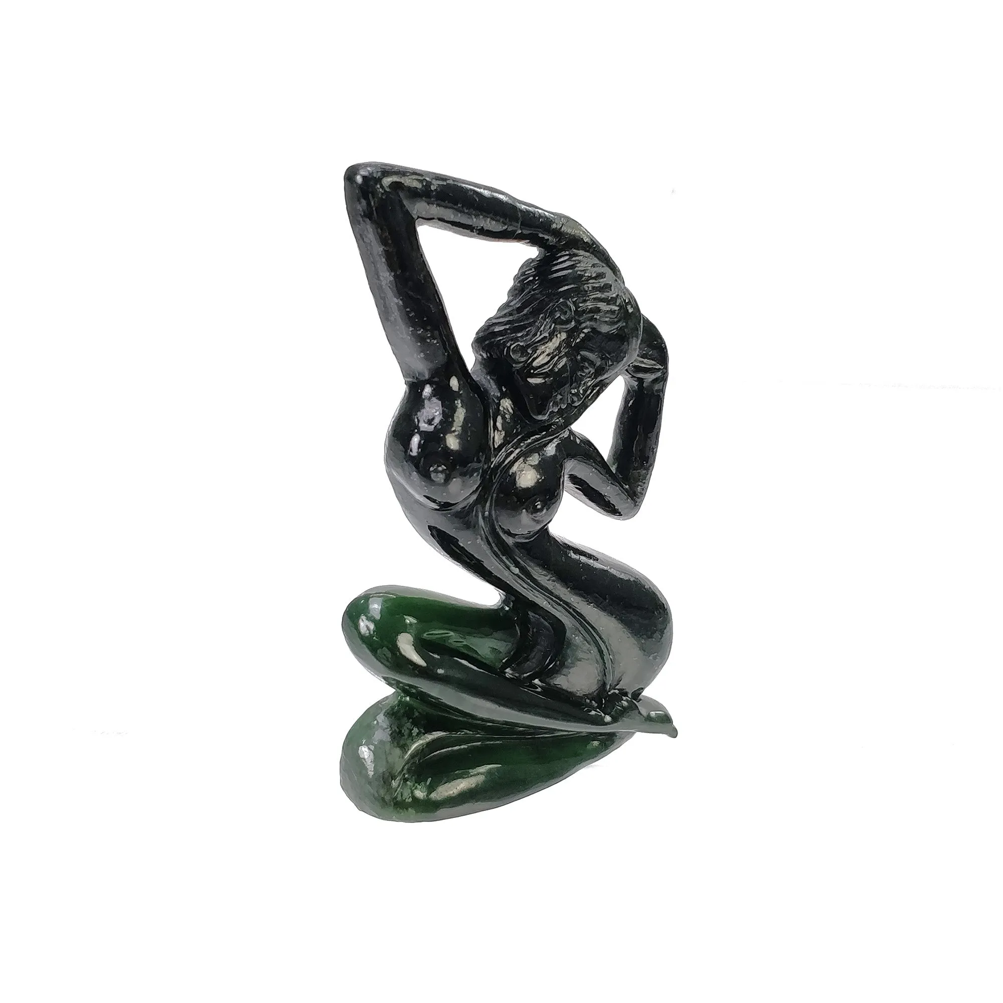 Antigorite GREEN SERPENTINE Gemstone Carving : 259.45cts Natural Serpentine Hand Carved LADY Sculpture Figurine 77*52mm