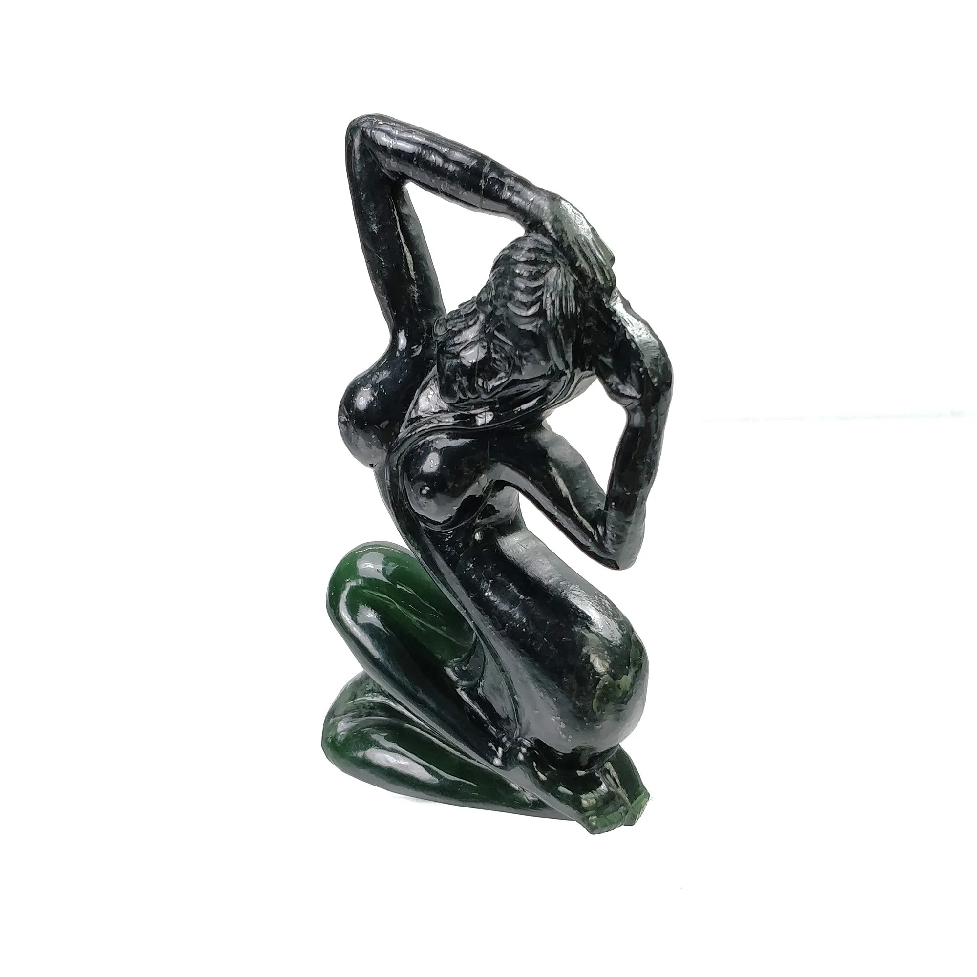 Antigorite GREEN SERPENTINE Gemstone Carving : 259.45cts Natural Serpentine Hand Carved LADY Sculpture Figurine 77*52mm