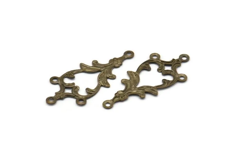 Antique Brass Earring Charm, 12 Antique Brass Earring Findings With 3 Loops (34x15mm) K167