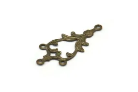 Antique Brass Earring Charm, 12 Antique Brass Earring Findings With 3 Loops (34x15mm) K167