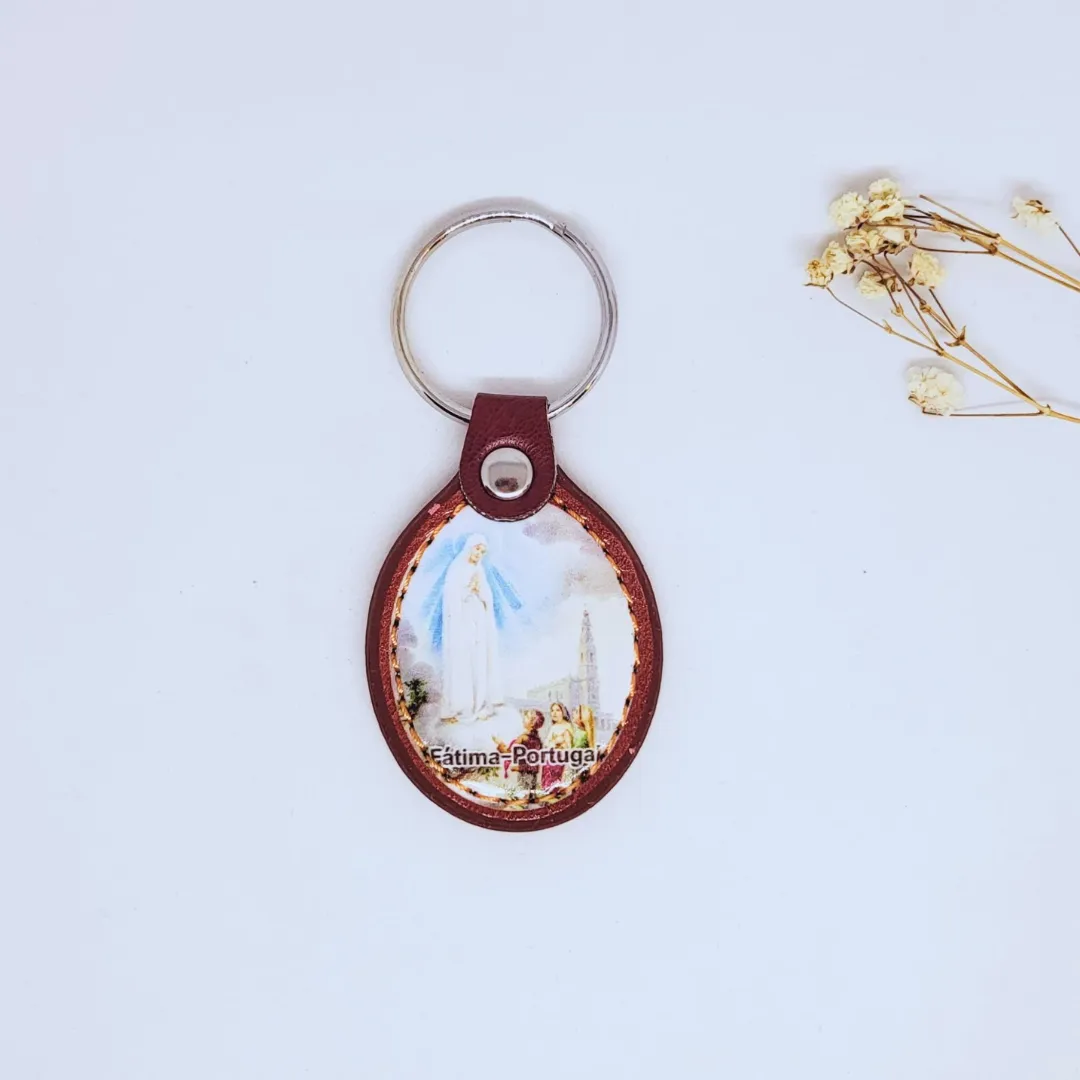 Apparitions of Our Lady of Fatima Leather Keychain