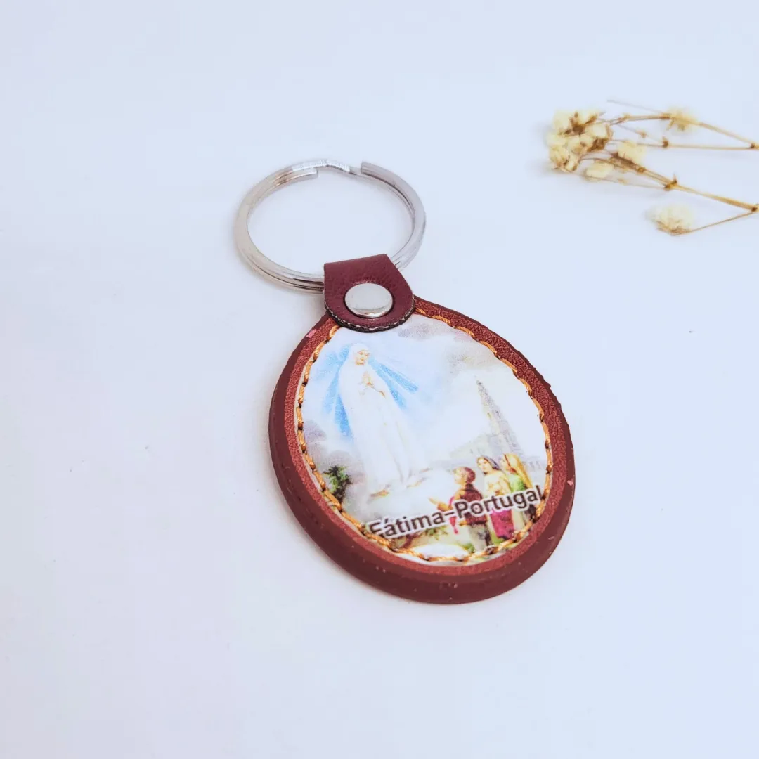 Apparitions of Our Lady of Fatima Leather Keychain