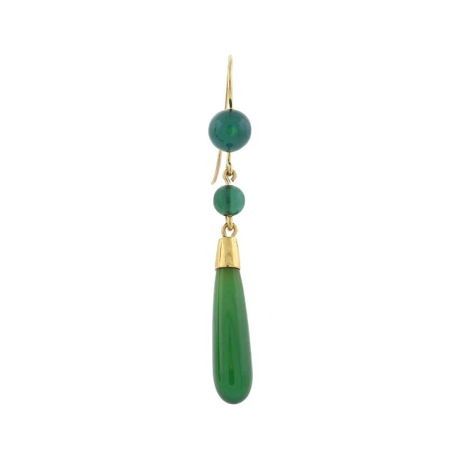 Art Deco 14kt Chrysoprase Teardrop Dangle Earrings