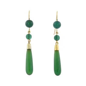 Art Deco 14kt Chrysoprase Teardrop Dangle Earrings