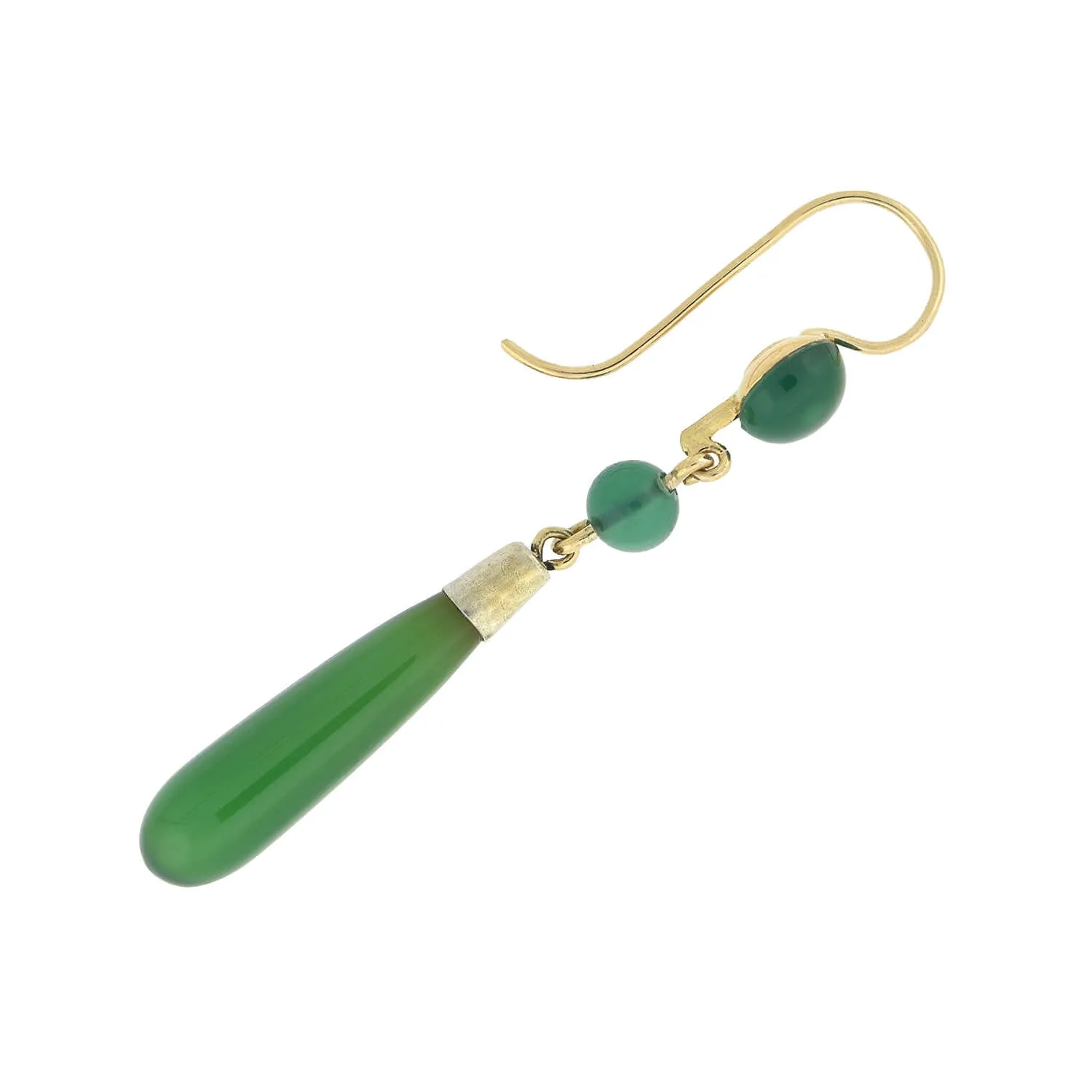 Art Deco 14kt Chrysoprase Teardrop Dangle Earrings