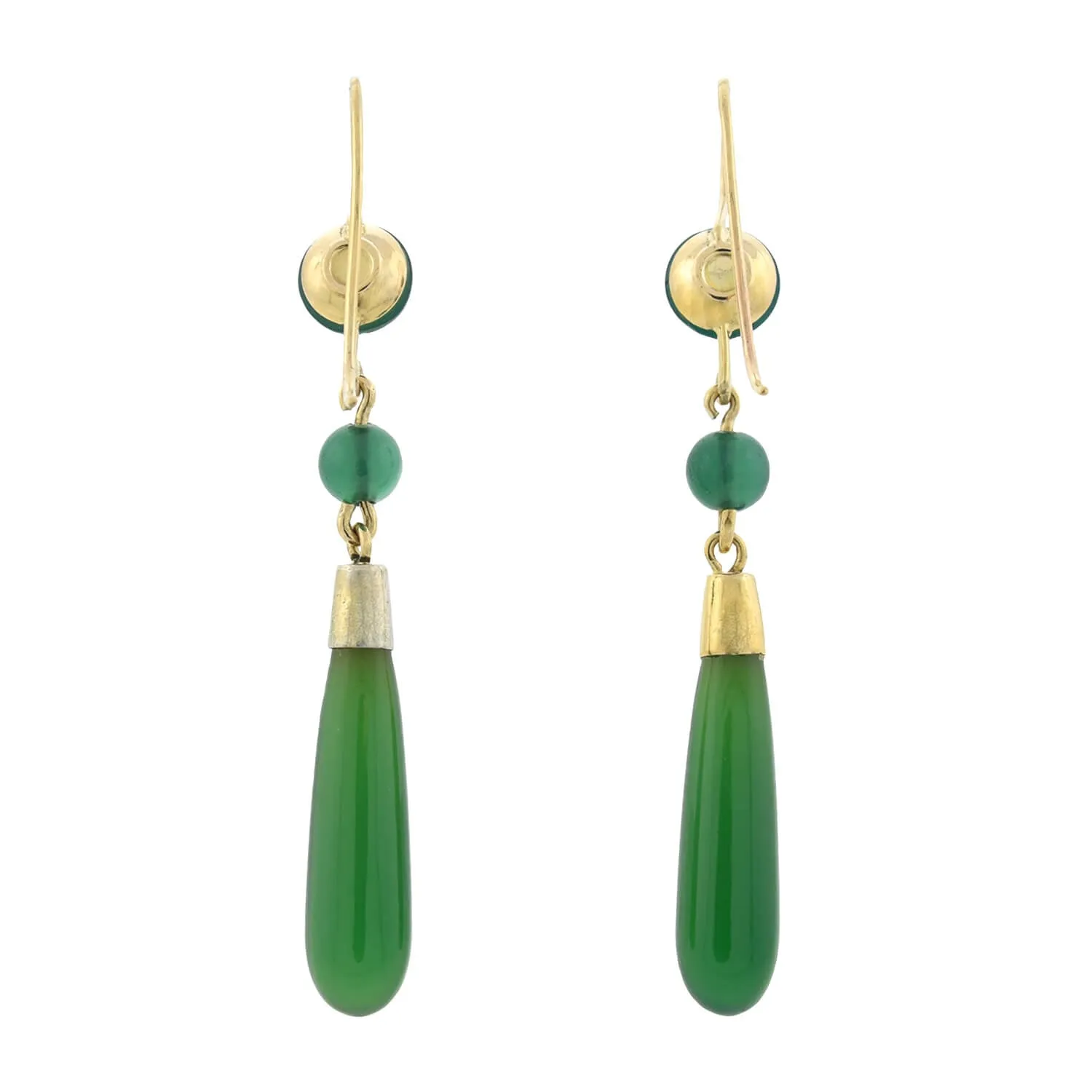 Art Deco 14kt Chrysoprase Teardrop Dangle Earrings