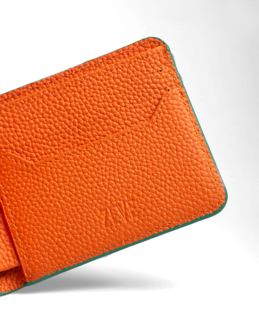 Artemis Python Wallet - Jade Green and Orange Leather