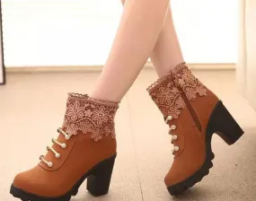 Ashore Shop Autumn Winter Ankle boots Suede PU Lace Up Stylish With Fur