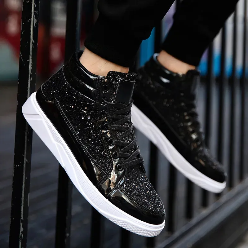 Ashore Shop Men High Top Sneakers Male Ankle Boots Gold Luxury Glitter Shoes Streetwear