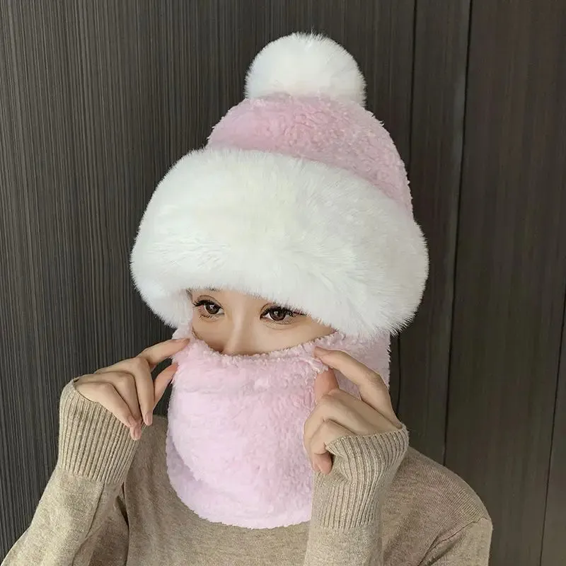 Ashore Shop New Women Winter Cute Fake Fur Cap Hats Girls Female Warm Beanie Cap Hat Full Face Cover Ski