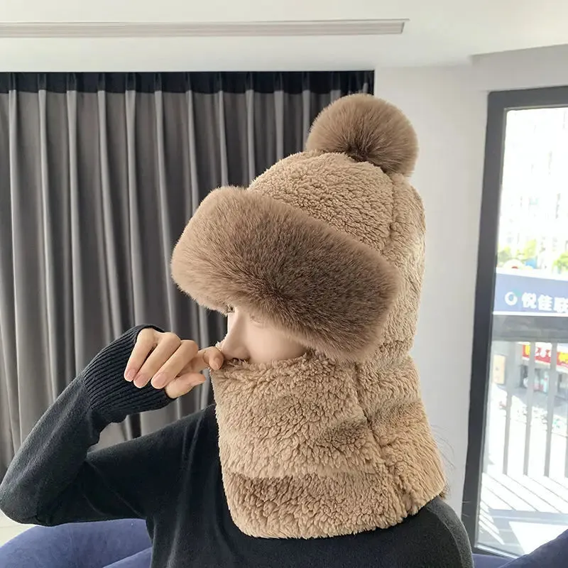 Ashore Shop New Women Winter Cute Fake Fur Cap Hats Girls Female Warm Beanie Cap Hat Full Face Cover Ski