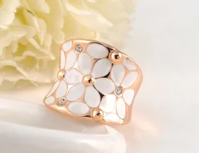 Austrian Crystal white flower enamel work ring - 2 Colors