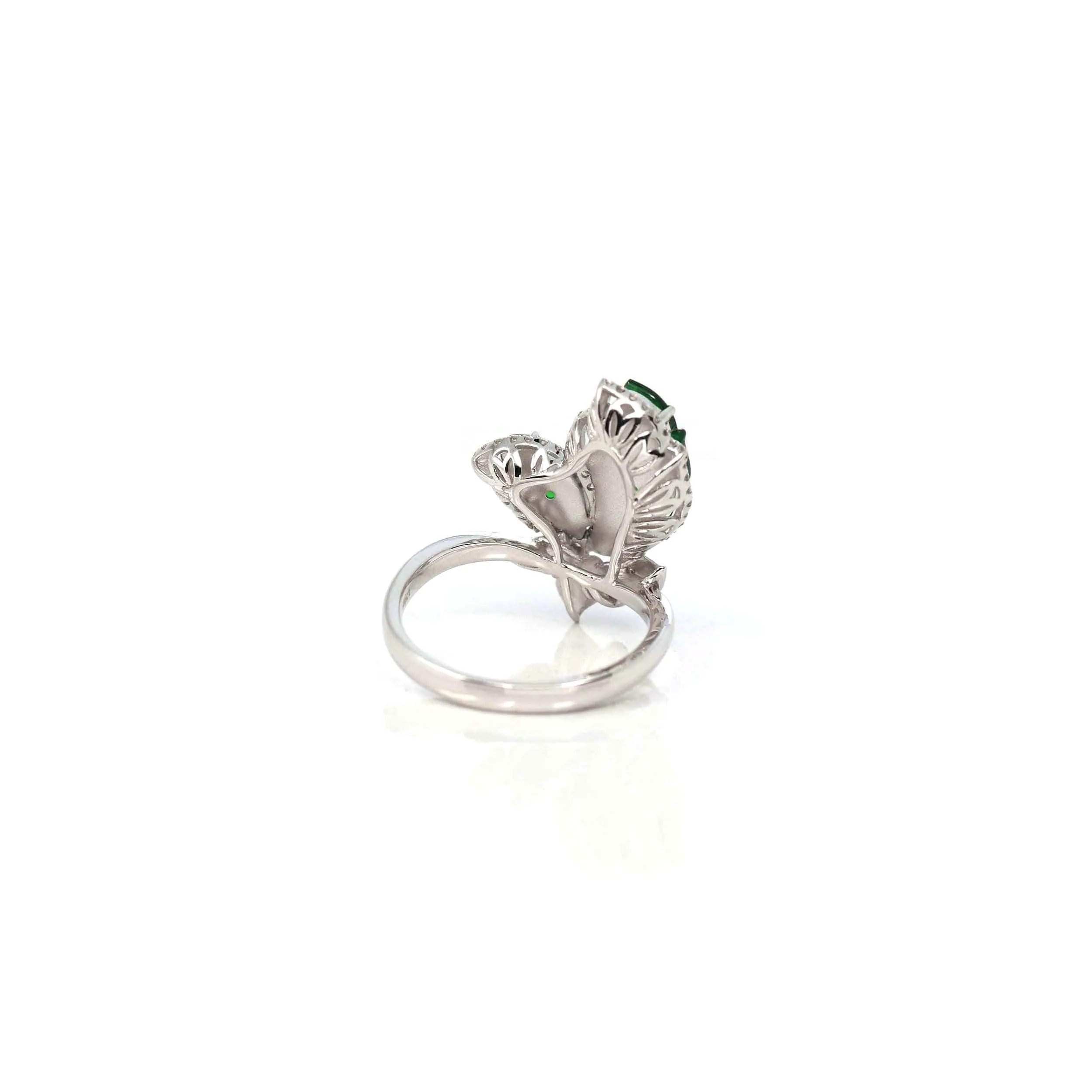 Baikalla 18k White Gold Natural Imperial Jadeite Jade Butterfly Engagement Ring With Diamonds