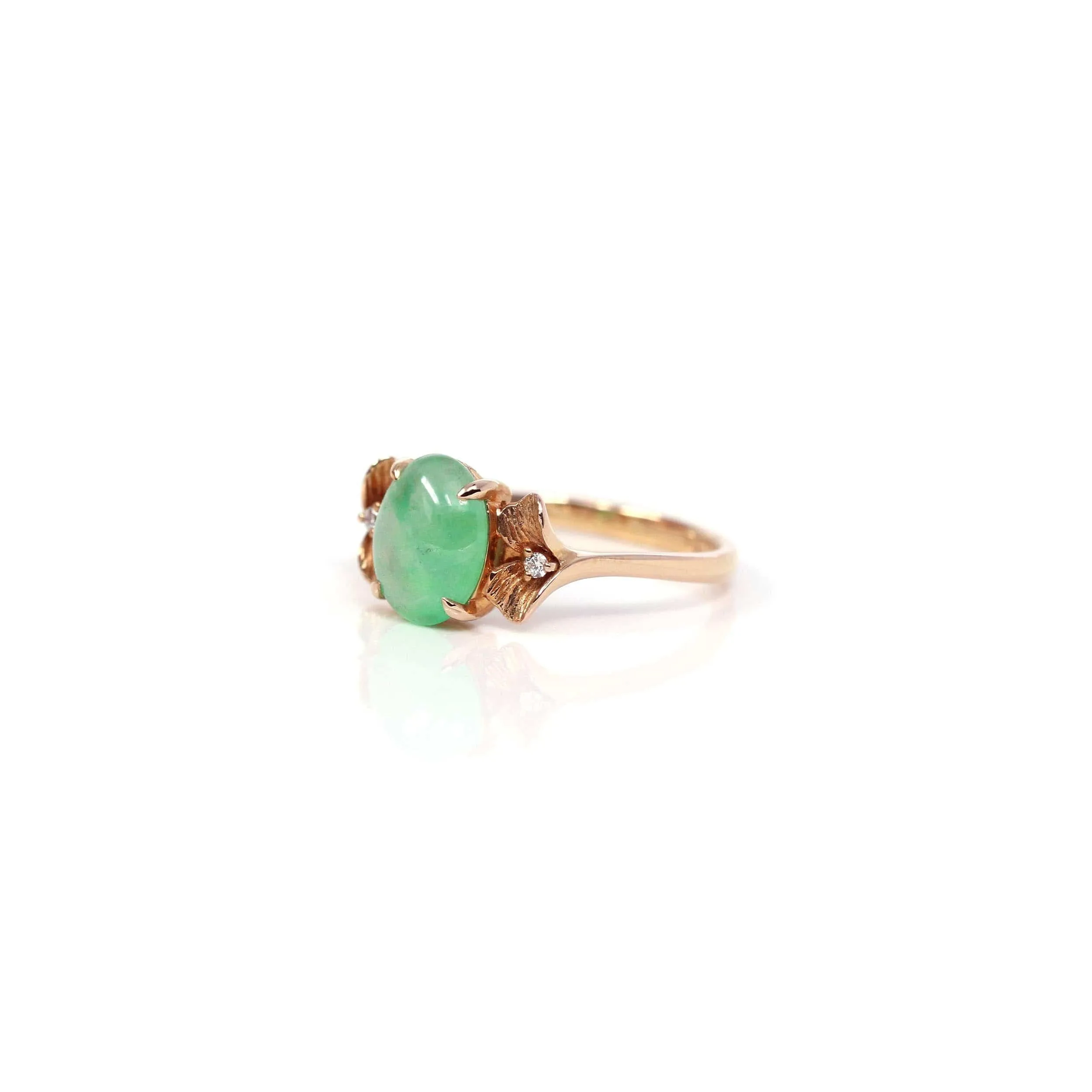 Baikalla? "Aretha" 18k Rose Gold Natural Imperial Jadeite Morning Glory Engagement Ring