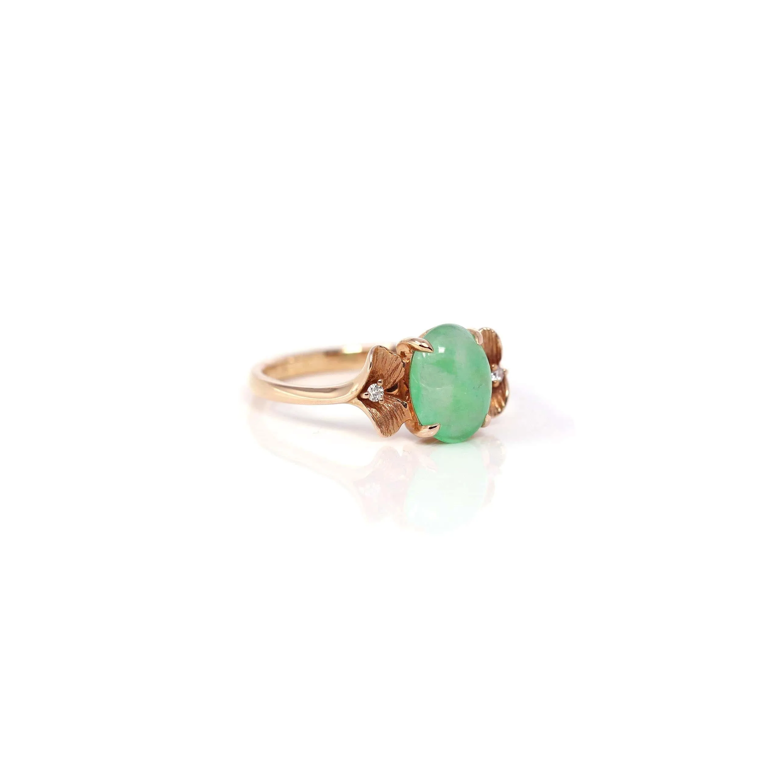 Baikalla? "Aretha" 18k Rose Gold Natural Imperial Jadeite Morning Glory Engagement Ring