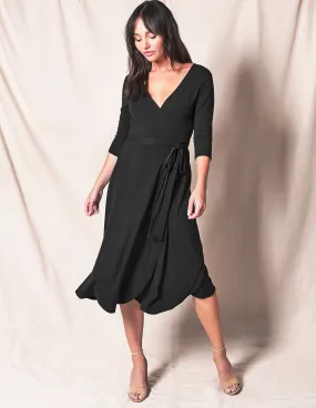 Bamboo / Organic Cotton Wrap Dress - Black- Large and XL Only