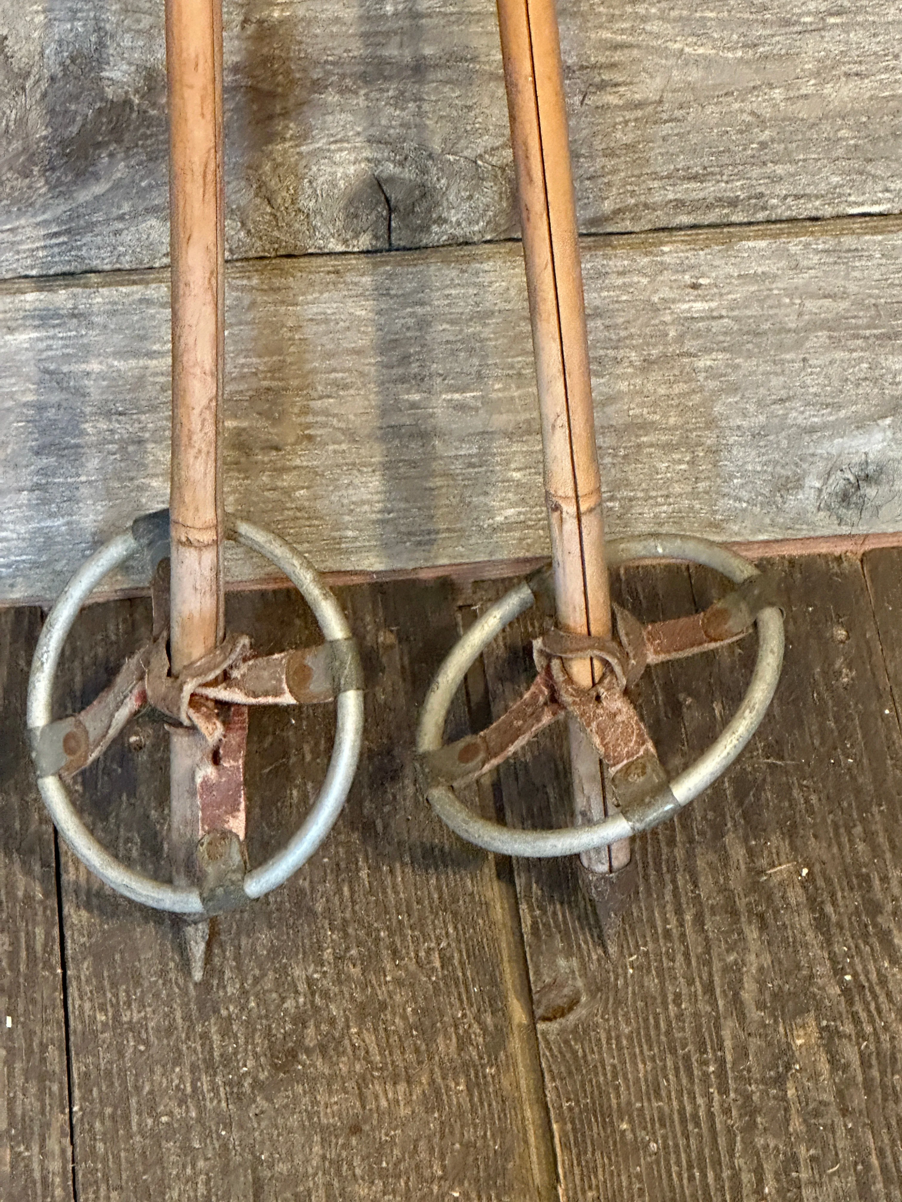 Bamboo Ski Poles with metal baskets