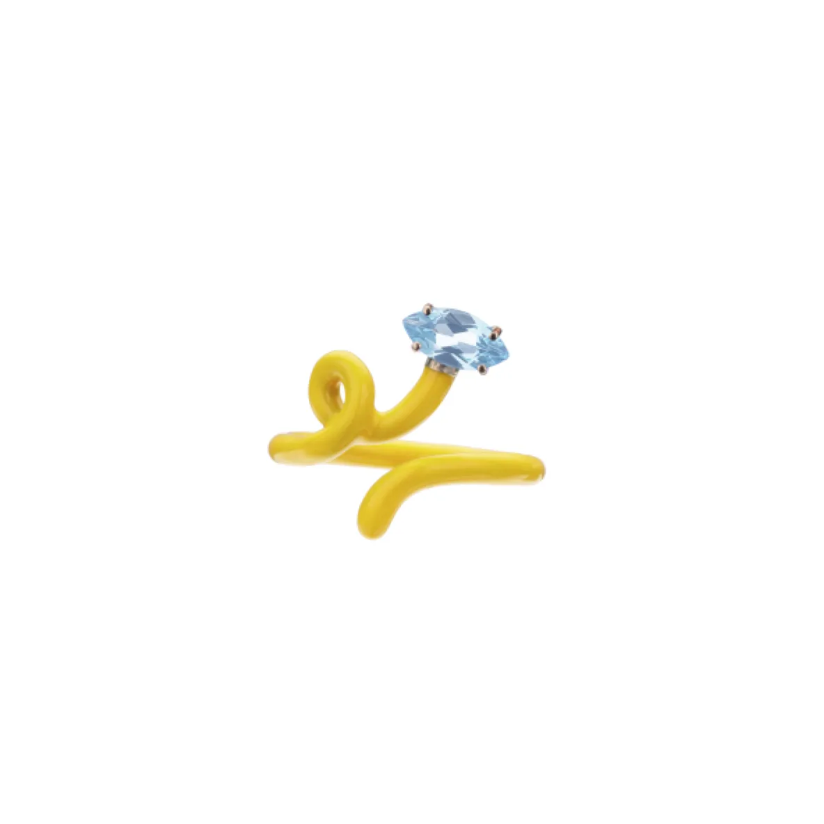 Bea Bongiasca - Baby Vine Tendril Ring with Blue Topaz and Yellow Enamel, Yellow Gold and Silver