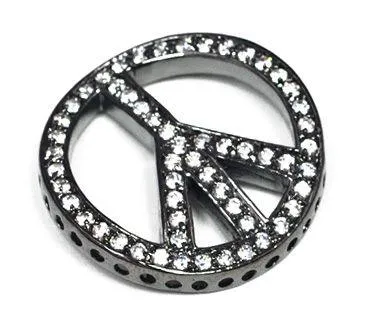 Bead Thru Peace Sign 27mm Black Ruthenium with Crystal CZ (1 Piece)