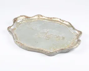 Beautiful Decorative Antique Silver Gilded Wood Vanity Tray With Handles-Vintage Home Decor