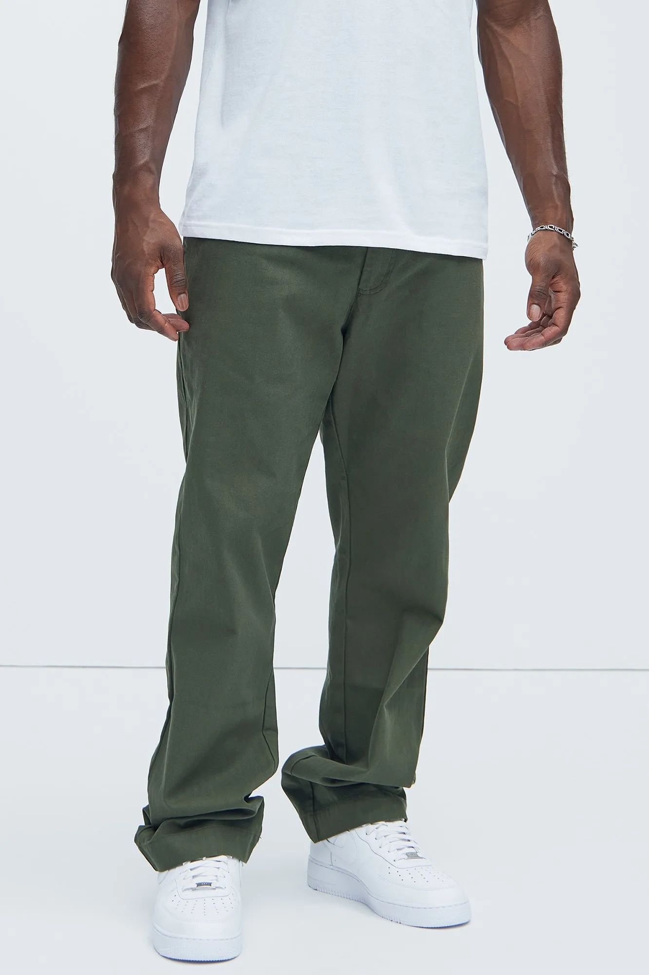 Berry Herringbone Straight Pants - Olive