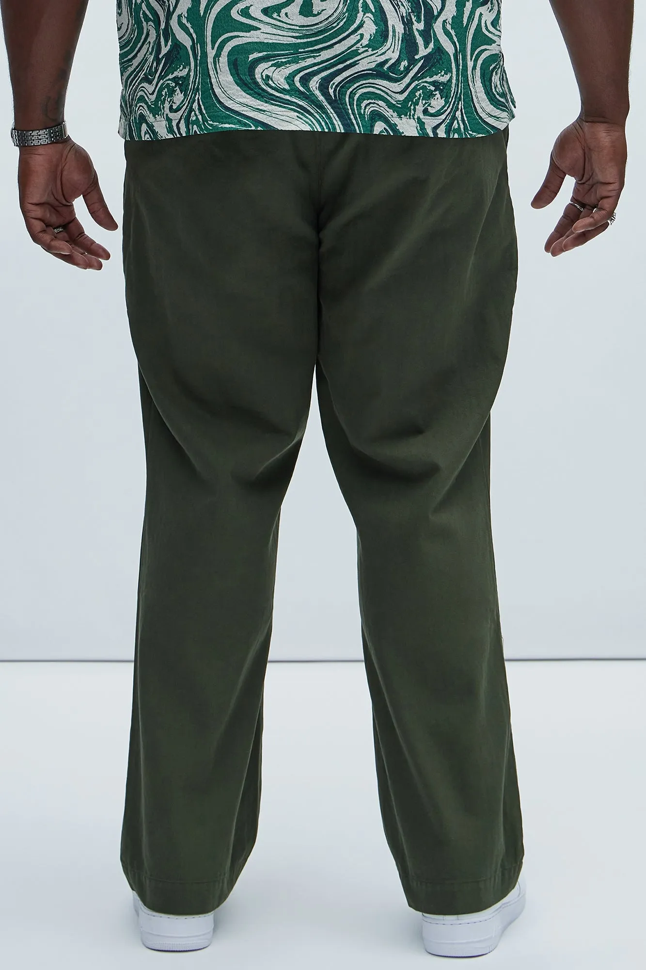 Berry Herringbone Straight Pants - Olive