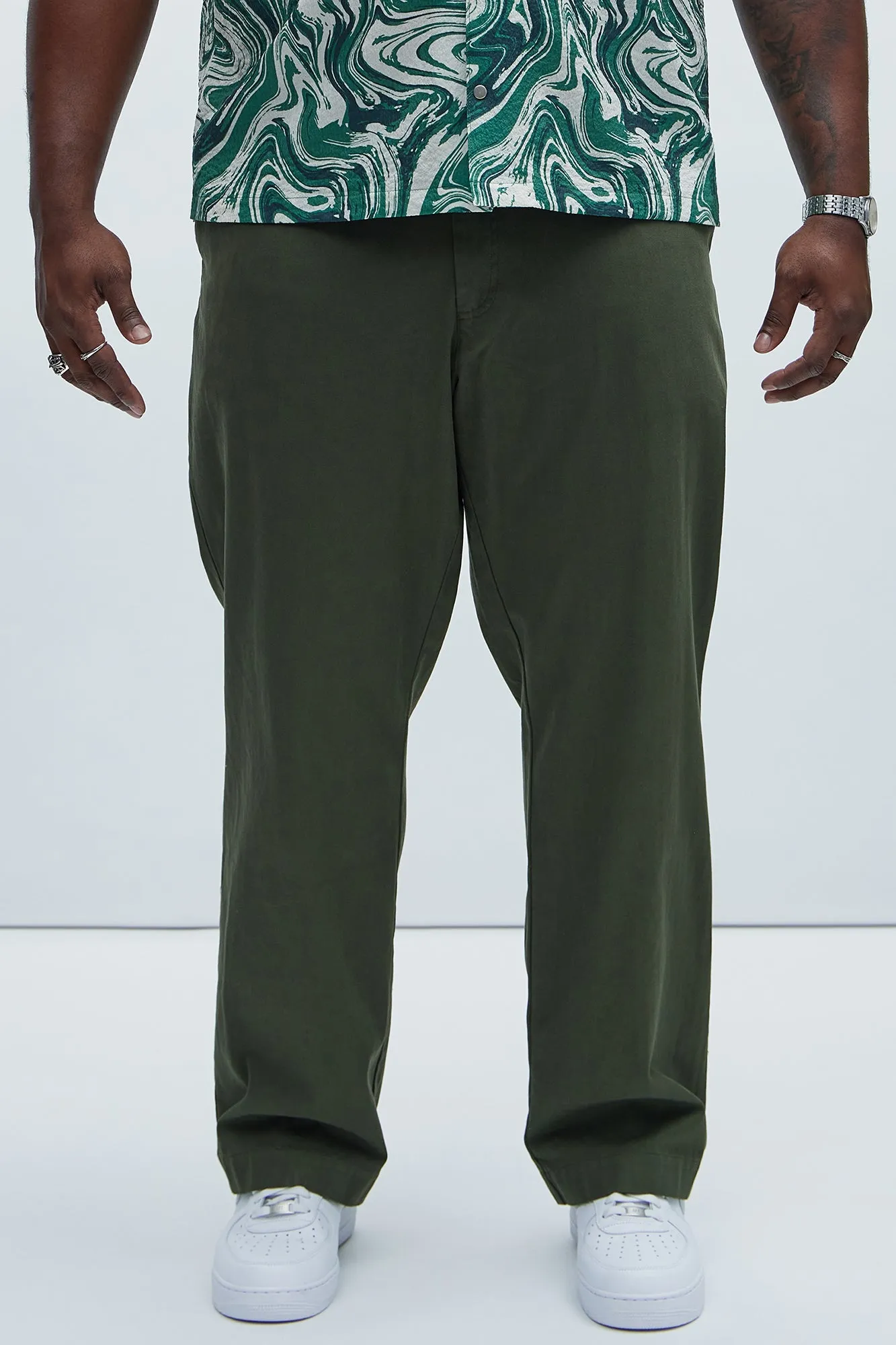 Berry Herringbone Straight Pants - Olive