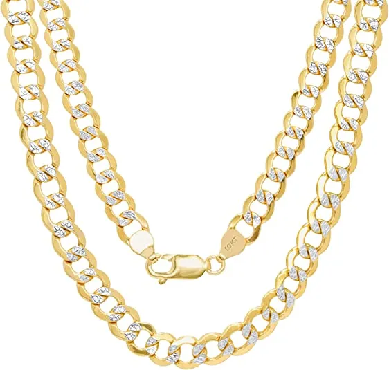 Better Jewelry 10K Gold 6.5mm Cuban Chain Diamond Cut Two Tone