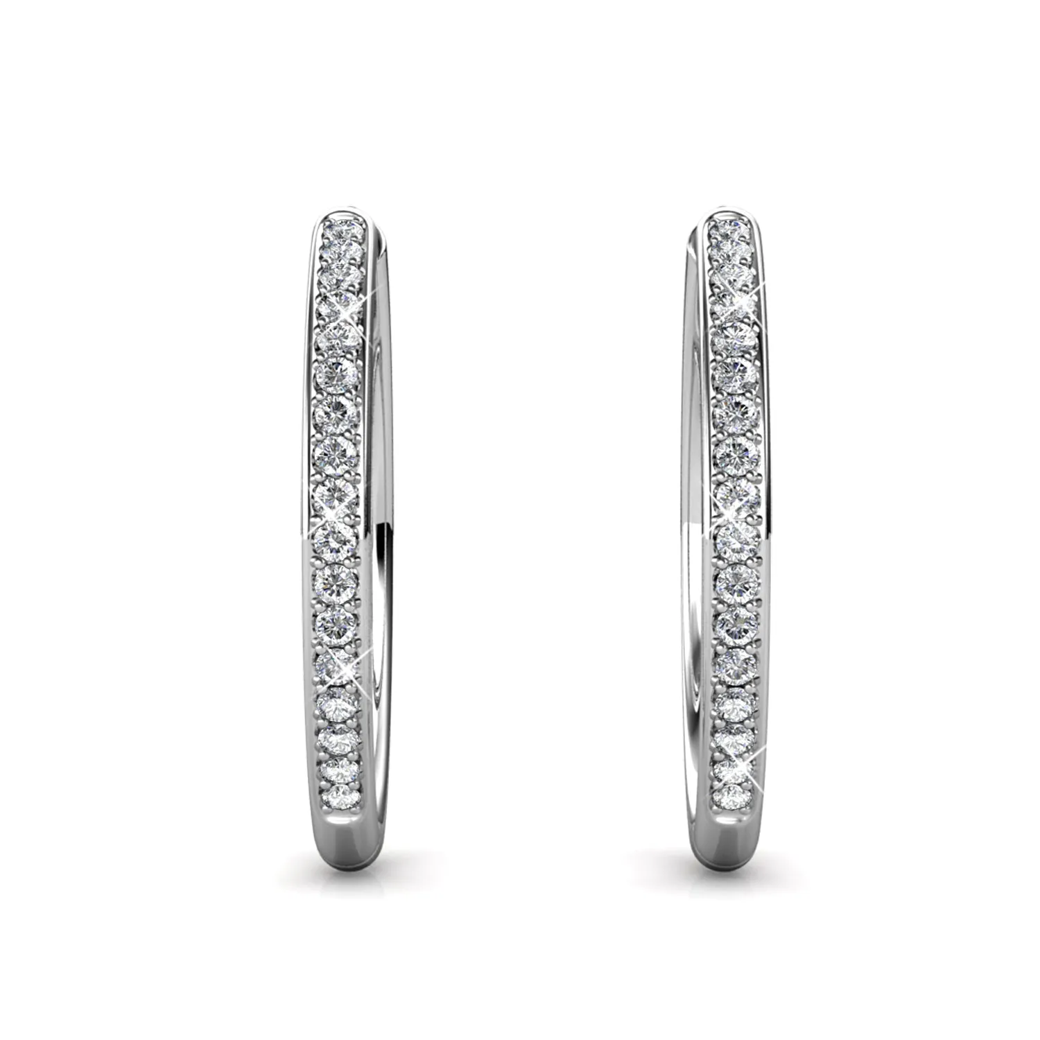 Bianca 18k White Gold Plated Silver Hoop Earrings with Simulated Diamond Crystals