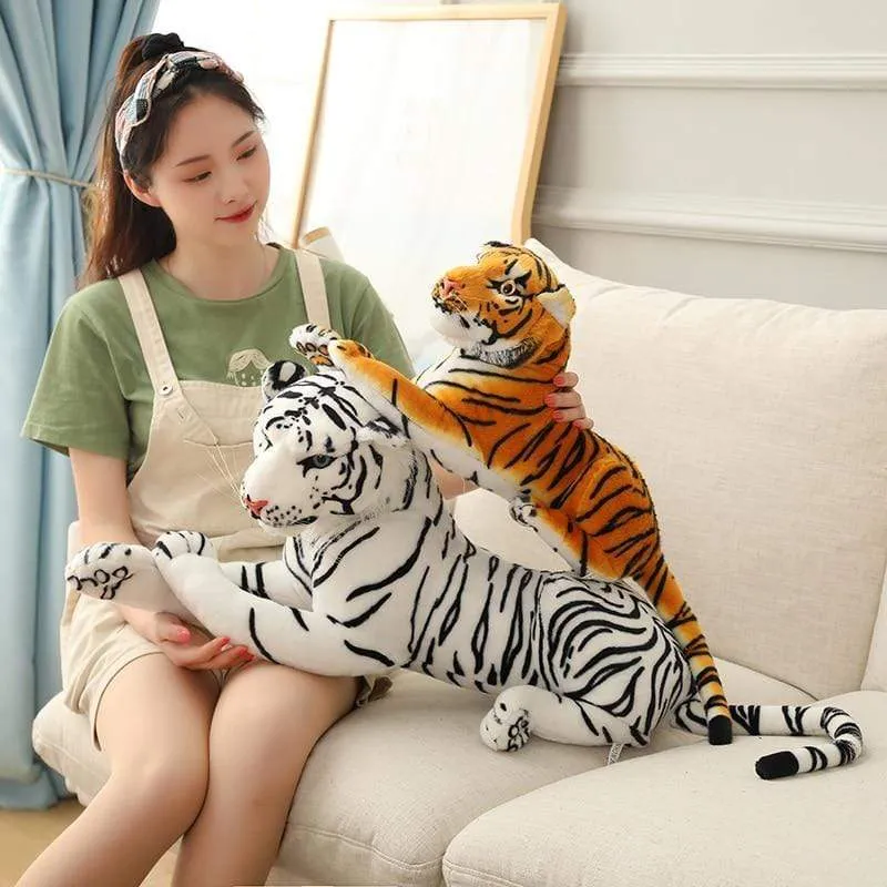 Big Lifelike Tiger Panther Plush Toy Soft Stuffed Animals Simulation White Tiger Jaguar Doll Children Kids Birthday Gift