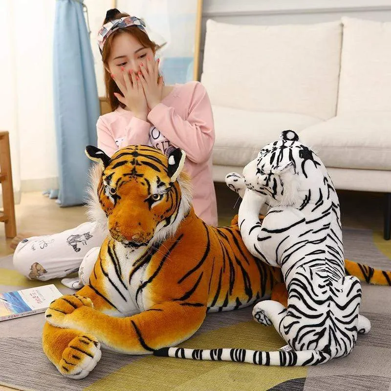 Big Lifelike Tiger Panther Plush Toy Soft Stuffed Animals Simulation White Tiger Jaguar Doll Children Kids Birthday Gift