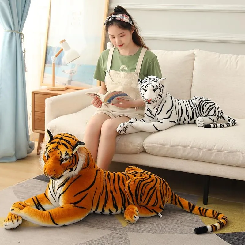 Big Lifelike Tiger Panther Plush Toy Soft Stuffed Animals Simulation White Tiger Jaguar Doll Children Kids Birthday Gift