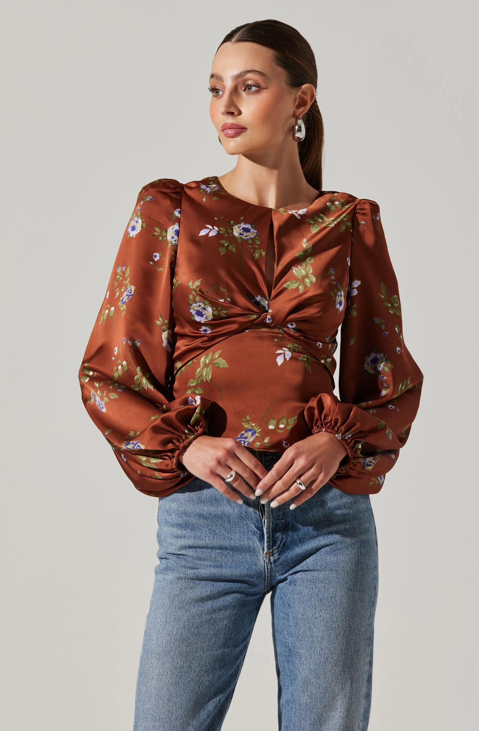 Bishop Sleeve Twist Floral Top