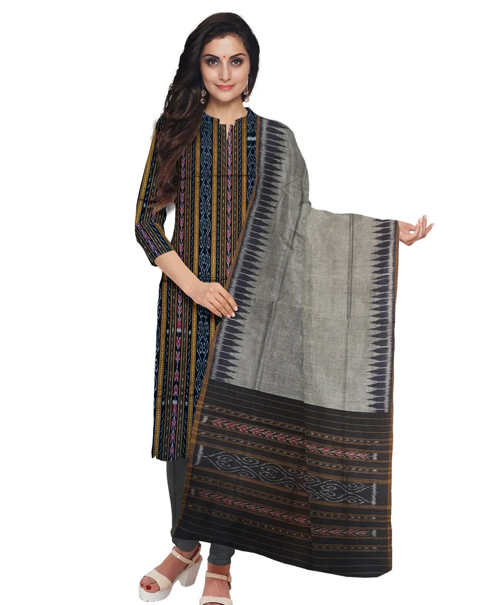 Black grey handwoven nuapatna cotton dress material