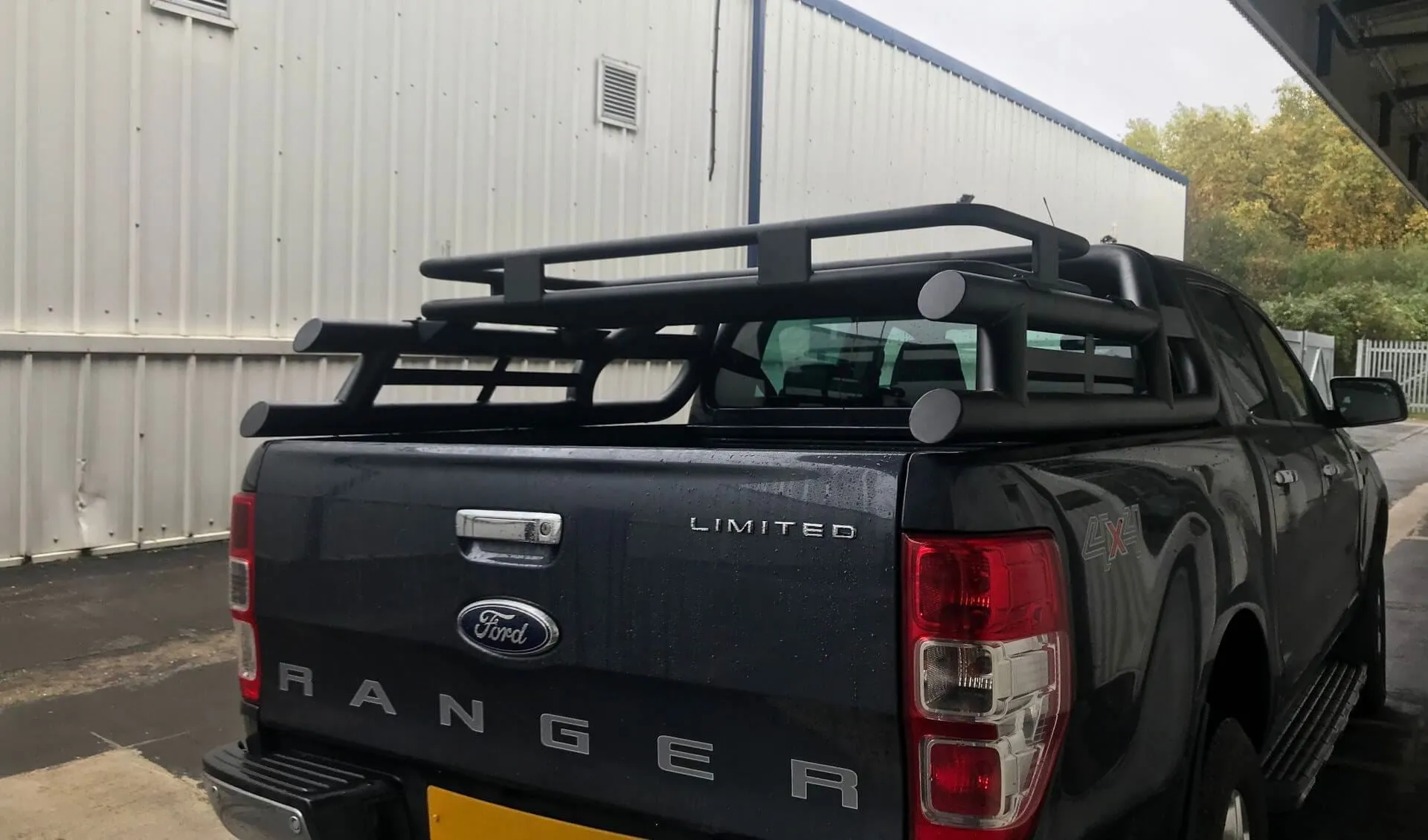 Black SUS201 Long Arm Roll Bar with Cargo Basket Rack for the Ford Ranger 2012 