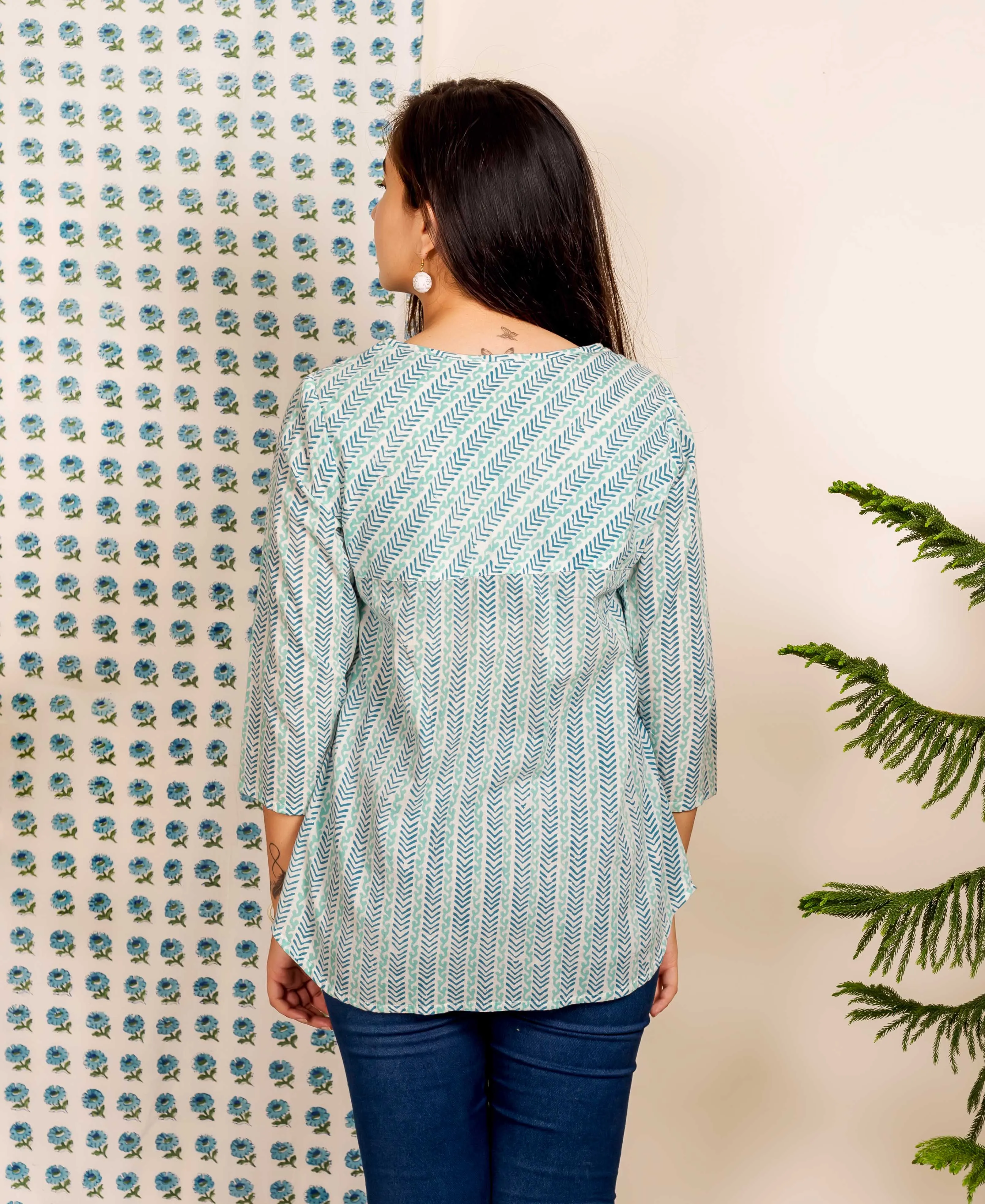 Blue Hand Block Printed Ethnic Top