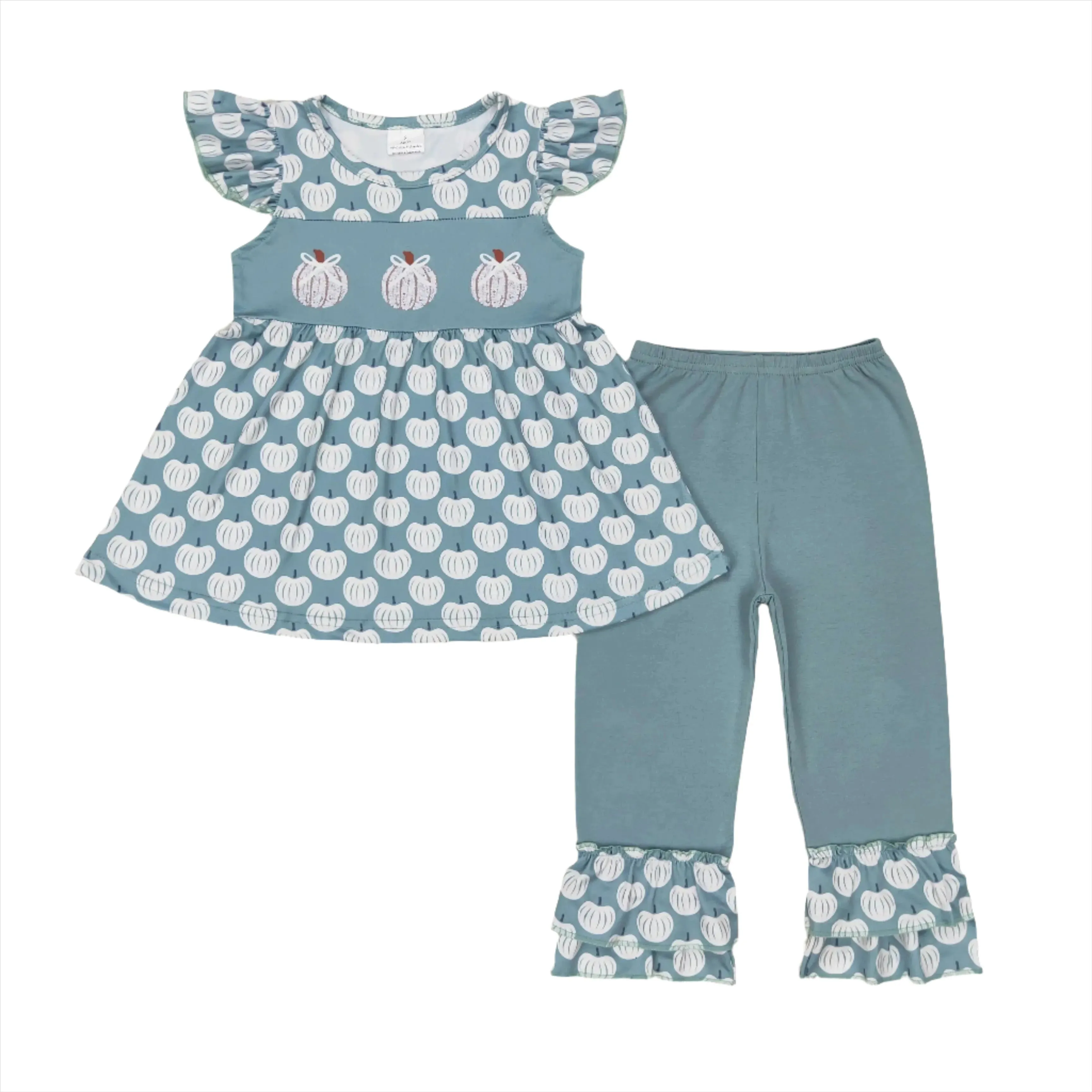 Blue Pumpkin Ruffle Sleeve Autumn Girls Outfit