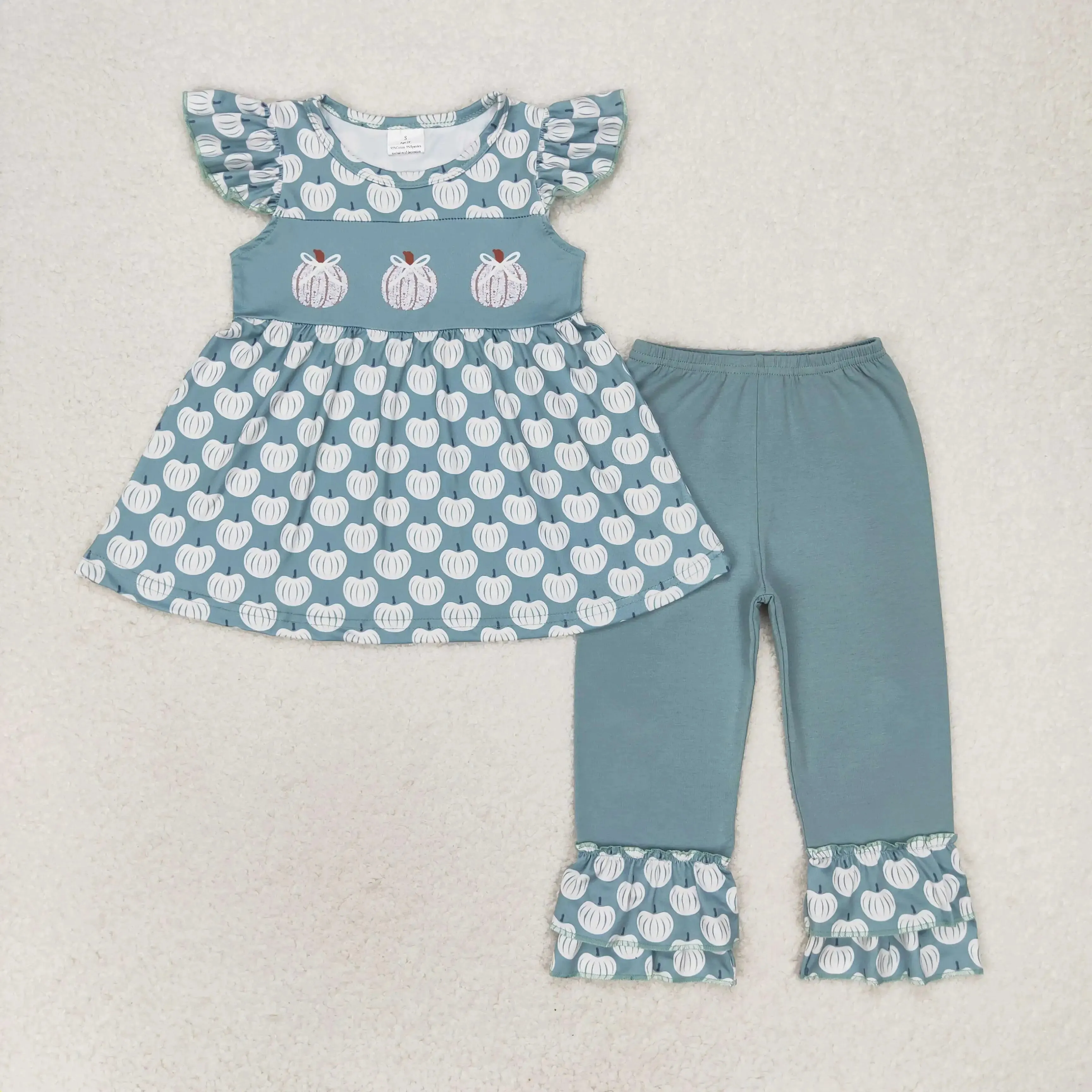 Blue Pumpkin Ruffle Sleeve Autumn Girls Outfit