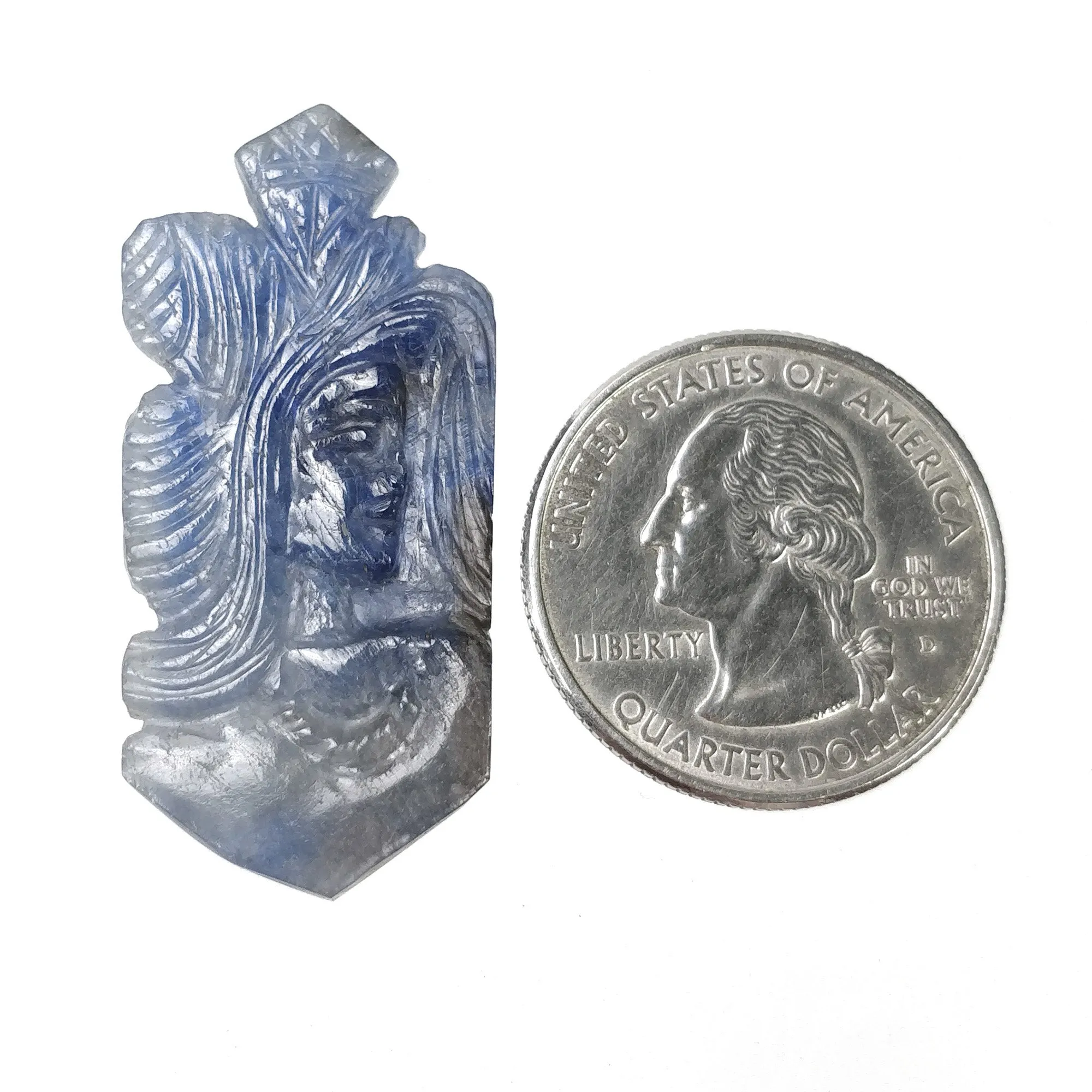 BLUE SAPPHIRE Gemstone Carving : 39.50cts Natural Untreated Unheated Sapphire Hand Carved LADY Face 39*19mm (With Video)