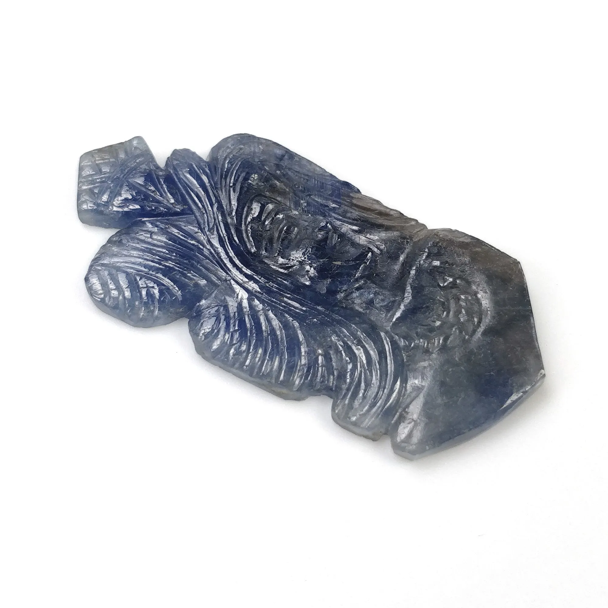 BLUE SAPPHIRE Gemstone Carving : 39.50cts Natural Untreated Unheated Sapphire Hand Carved LADY Face 39*19mm (With Video)