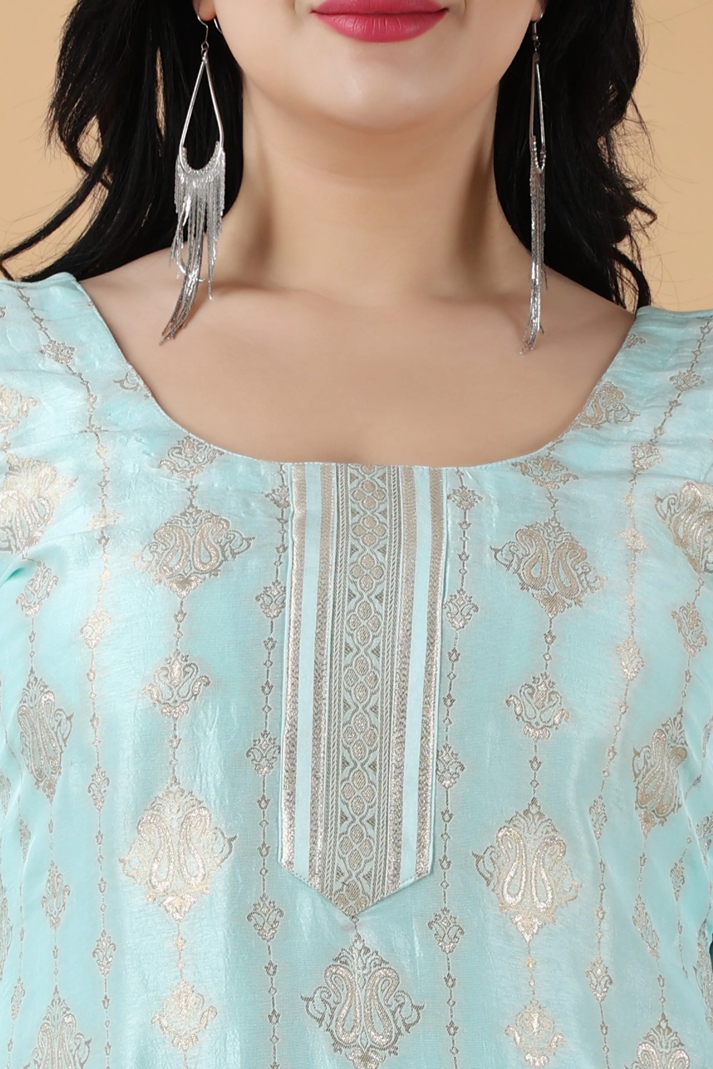 Blush Blue Jacquard Silk Suit