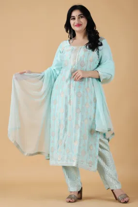 Blush Blue Jacquard Silk Suit