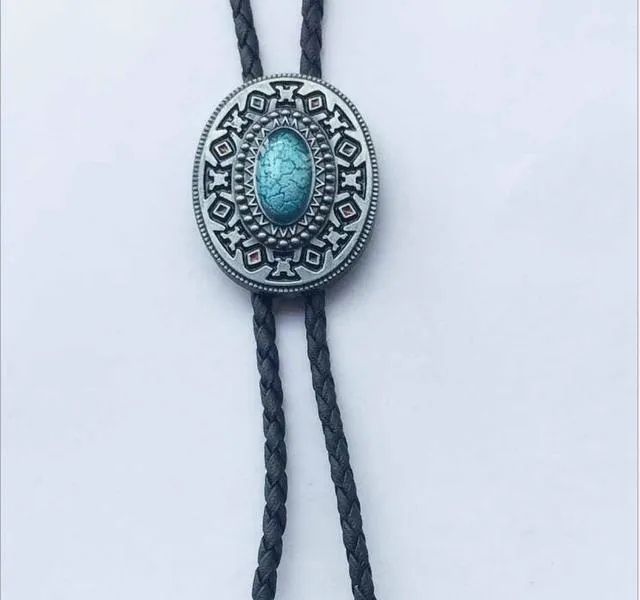 bolo tie Cowboy for men Vintage Indian mens tie Turquoise Europe Long style Zinc Alloy Pendant trendy accessories Llavero bijoux