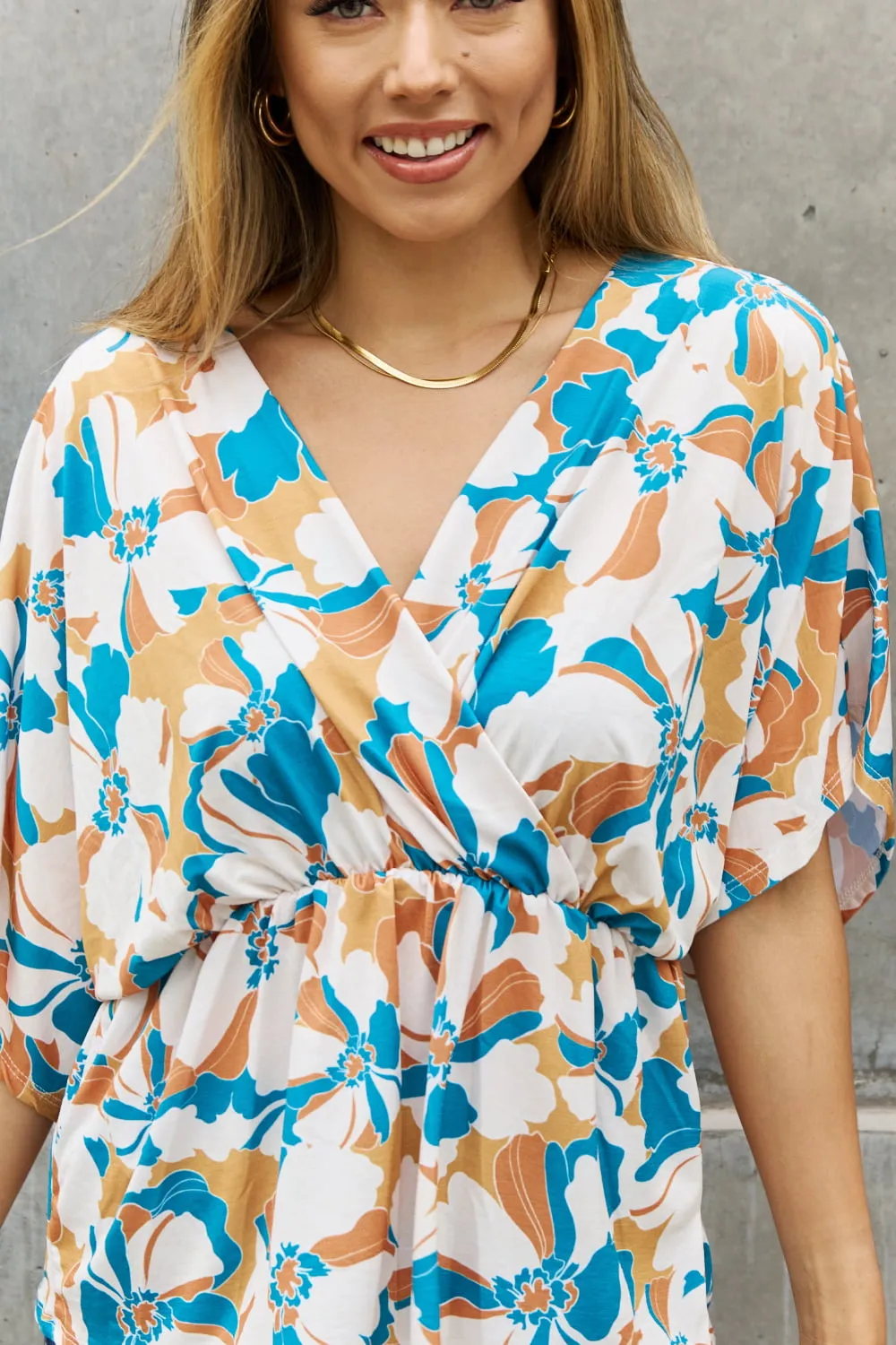 BOMBOM Floral Print Wrap Tunic Top