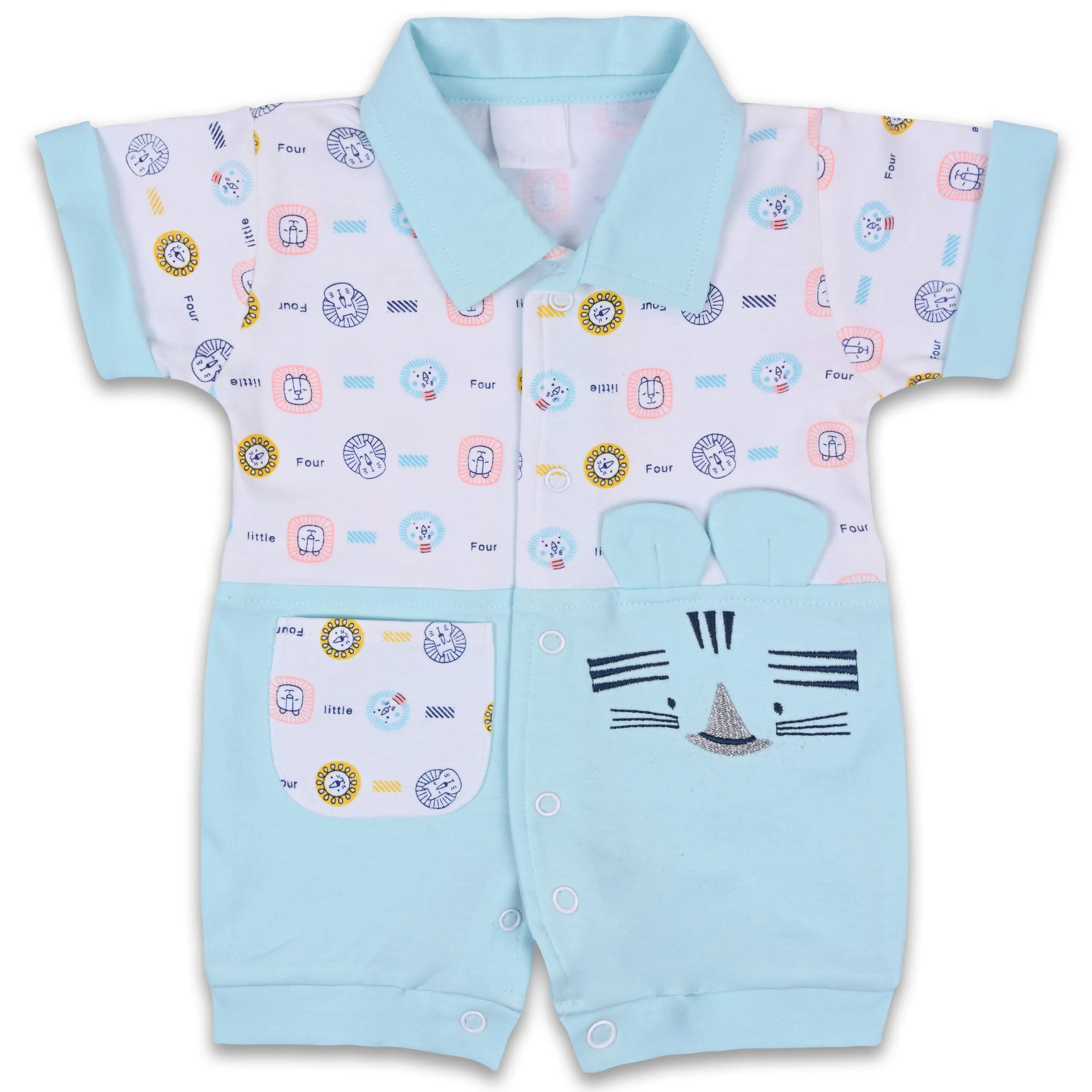 Boys Stirpes and Cotton Rompers with Pocket