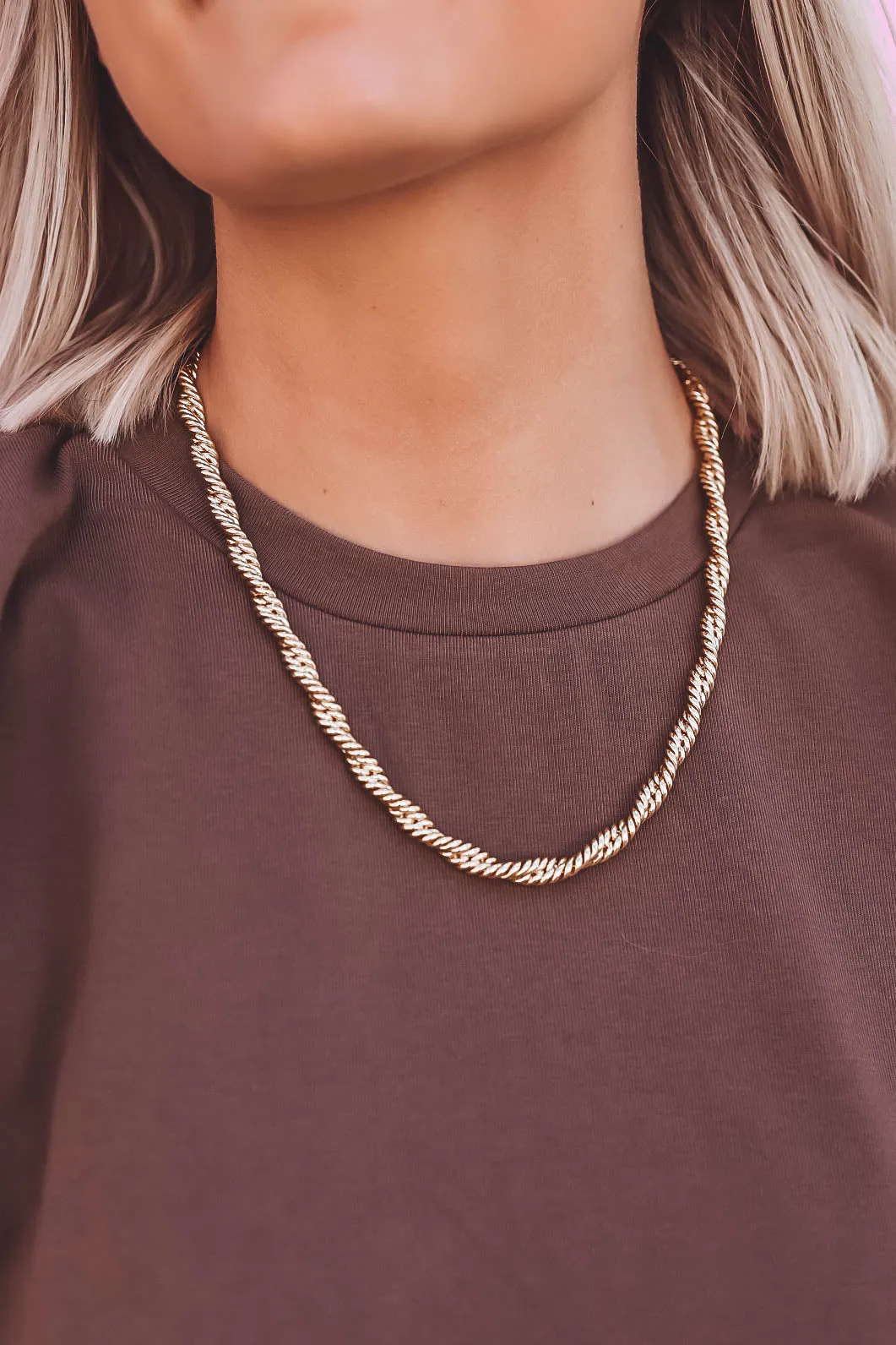 Braided Twisting Links Collar Necklace-Gold